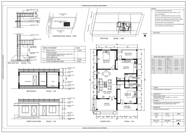 Single Storey Bungalow DWG with Floor Plan Section and Elevation