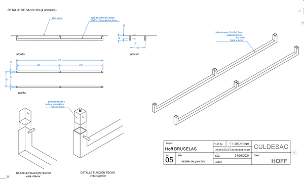 Stainless Steel Ceiling Hook Detail AutoCAD DWG 15x15x1.5 mm