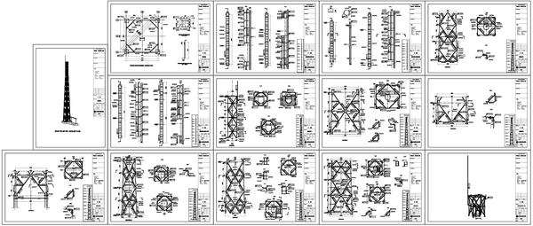 Steel Lattice Tower Structural AutoCAD Drawing With Sections And Sizes