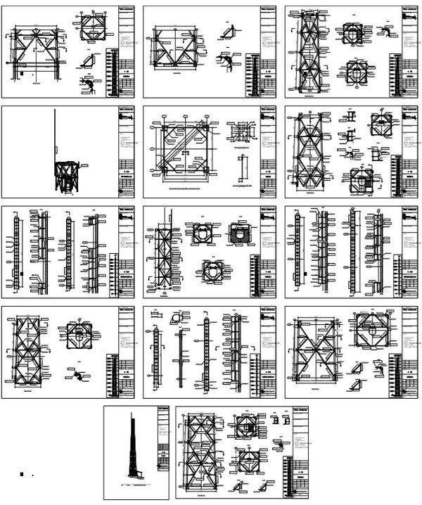 Steel Lattice Tower Structural Drawing with Height Dimensions