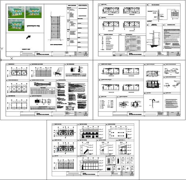Two-storey apartment layout with site plan and structural details DWG