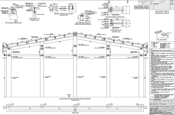 Warehouse Gable End Wall and Rafter Structural DWG Design file