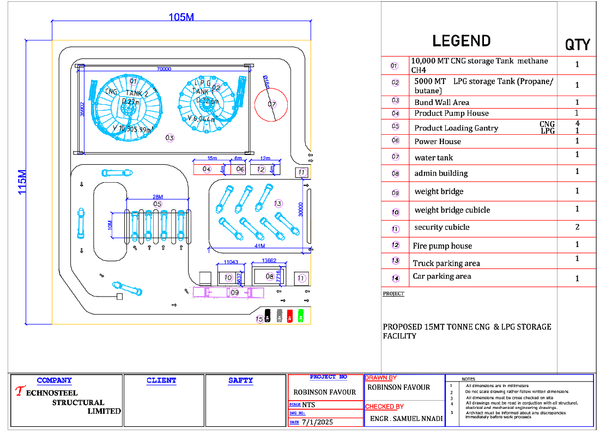 105x115m CNG LPG Storage Facility Site Plan AutoCAD Drawing Layout