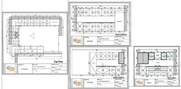 2D 3BHK Kitchen Working Drawing With Detailed Dimensions DWG