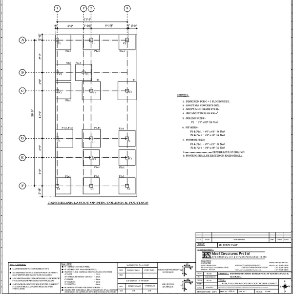 Centerline Layout of Pits, Columns and Footings with Measurements