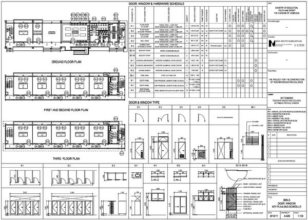 Collage Multi-Floor Door Window Hardware Schedule Drawing with Sizes
