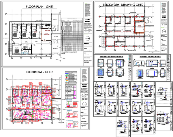 Complete Floor Plans with Electrical and Brickwork Details AutoCAD DWG