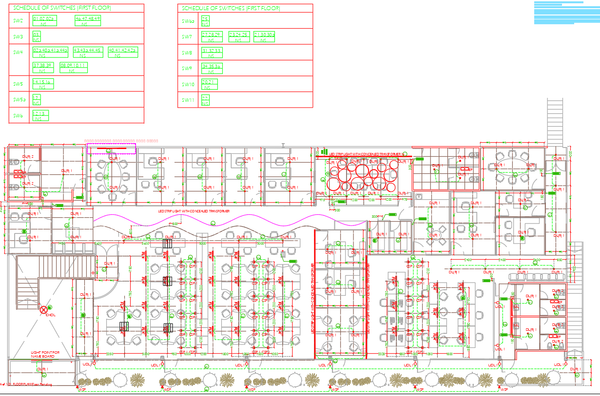 Corporate Office Electrical Lighting Drawing with Switch Schedule