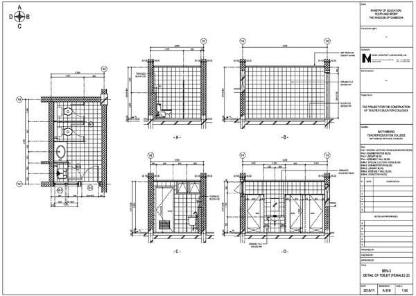 Detail Bathroom Design with AutoCAD Drawing for Educational Facilitie
