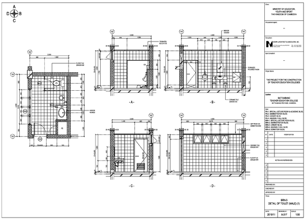 Detailed Male Bathroom Design with AutoCAD Drawings for Educational