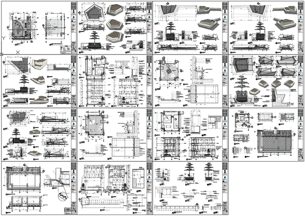 Detailed Plan and Section Views for Garden Elements AutoCAD Drawing