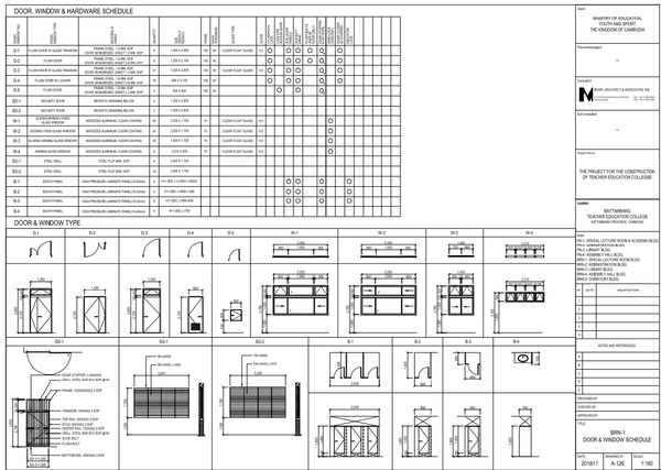 Door, Window and Hardware Schedule Drawing with Sizes and Details
