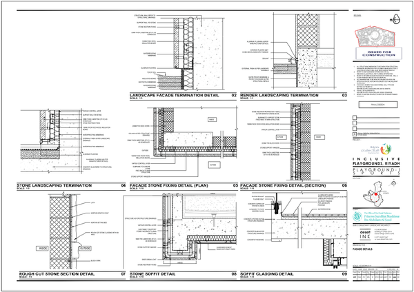 Facade Stone Detail 50mm Limestone and 100mm Insulation Drawings