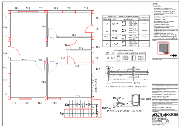 First Floor House Lintel Beam Working Drawing with Reinforcement