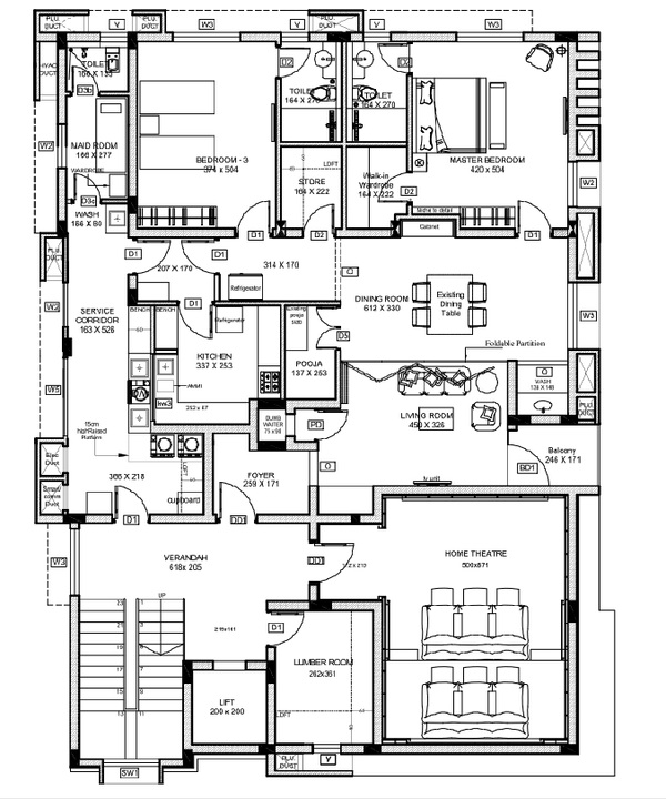 First Floor Interior Design Layout Working Drawing with Room Sizes