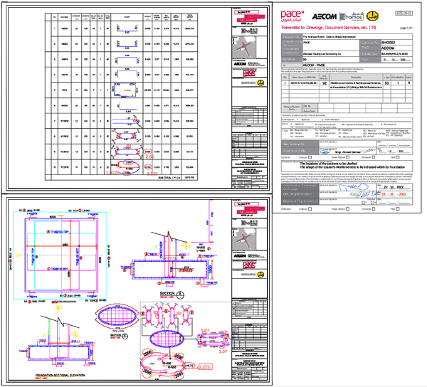Foundation Layout and Section Elevation with Detailed Reinforcement