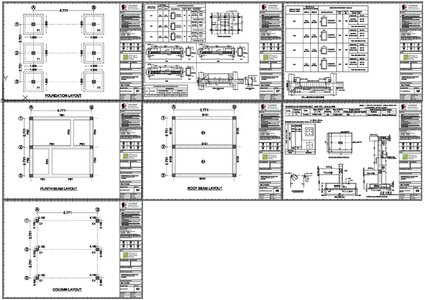Foundation Layout with Plinth Beam and Roof Beam Details and Dimension