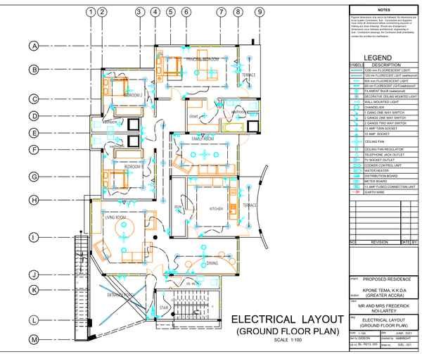 Ground Floor Electrical Layout Plan 1:100 Residential DWG files