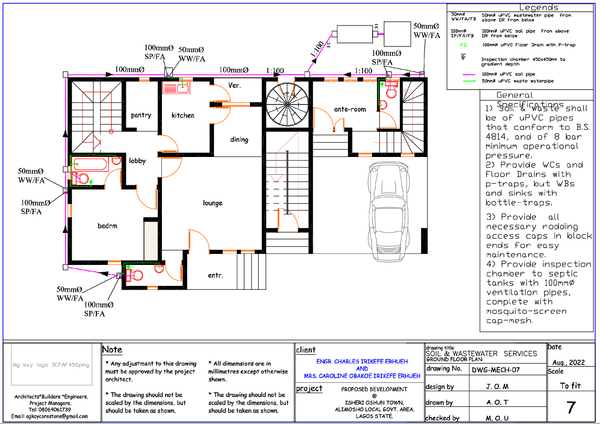 Ground House Floor Soil and Wastewater Plumbing Layout Drawing