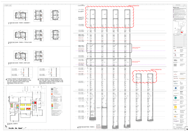 High Rise Lift Shaft DWG Basement to L78 Hoistway Plan layout