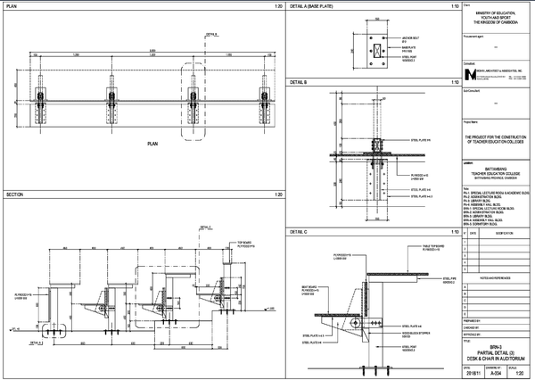 Institutional Auditorium Desk and Chair AutoCAD Drawing with 1200 mm