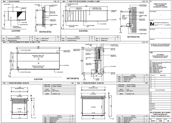 Educational Bulletin Board and White Board Detail Drawing 4800 mm