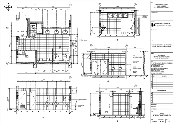 Male Toilet Design with AutoCAD CAD Drawings for Educational Facilitie