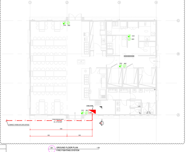 Office Ground Floor Fire Fighting Plan 8908x3608 DWG Layouts