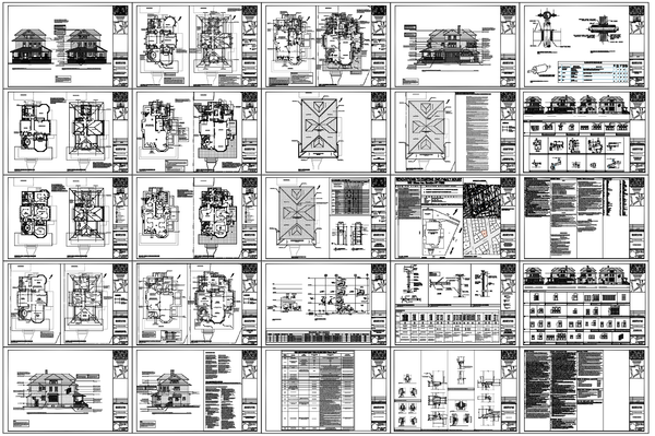 Residential Building Complete AutoCAD Drawing With Plans Sections