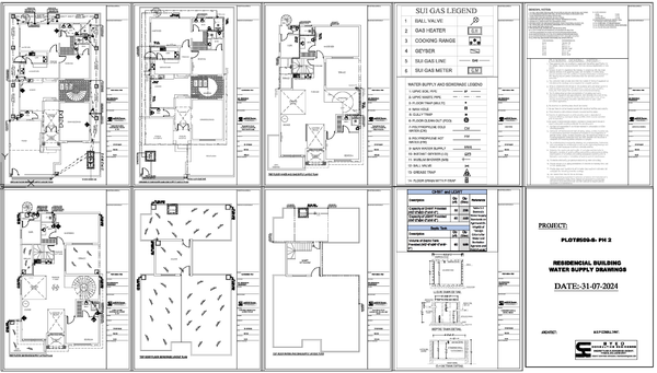 Residential Building Water Supply Drawing with Measurement and Details