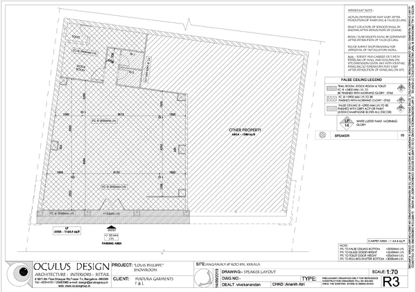 Showroom Speaker Layout Drawing with Ceiling Levels and Dimensions