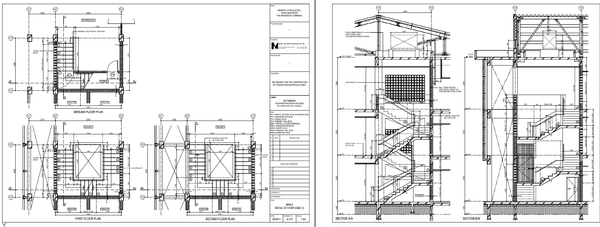 Staircase Case Detail Drawing with Ground First Second Floor Plans