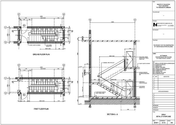 Staircase Case Drawing with 6000mm Length Floor Plans and Section