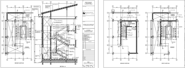 Staircase Core Layout Drawing with Ground First Second Floor Plans