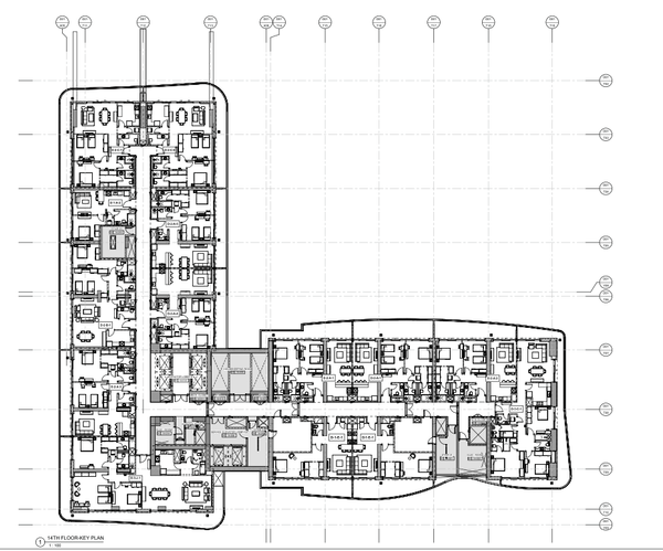 1,2 and 3 BHK Different size of 14th Floor Residential Tower Plan