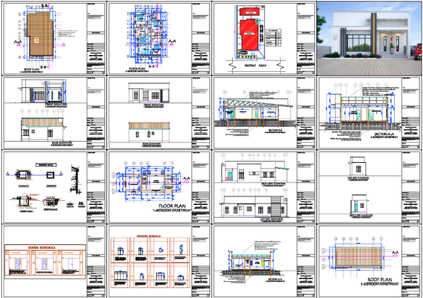 2 and 3 Bedroom Residential Apartment Floor Plans and Elevations