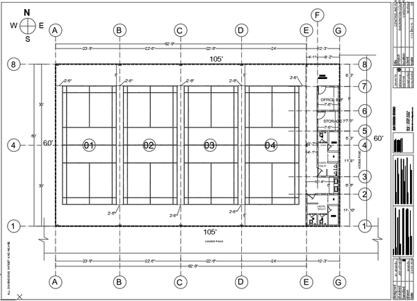 Badminton Court Centreline Layout Plan AutoCAD DWG with 105x60 Feet