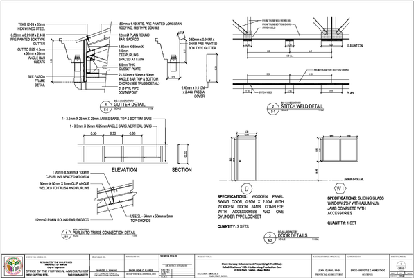 Bio Laboratory Roof Gutter Truss Door Window Detail AutoCAD DWG
