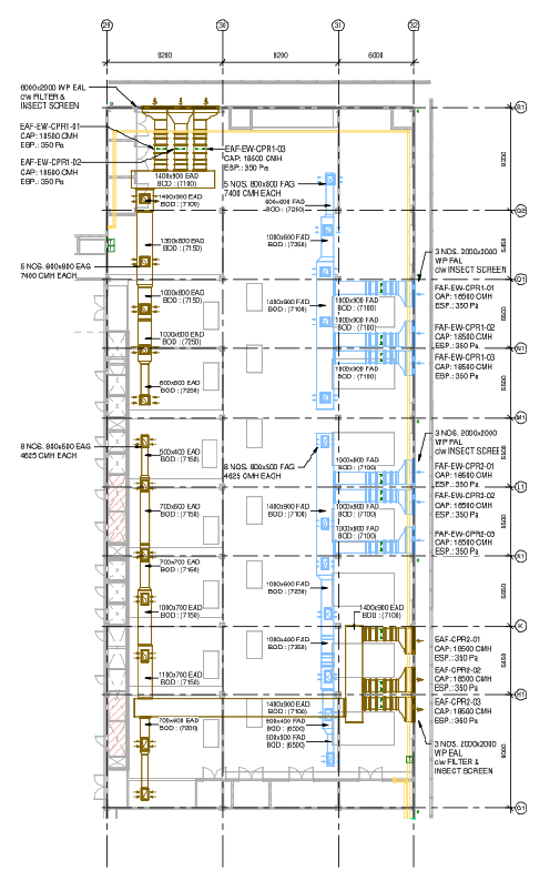 Chiller Plant Room HVAC Layout AutoCAD DWG with Duct Sizes files