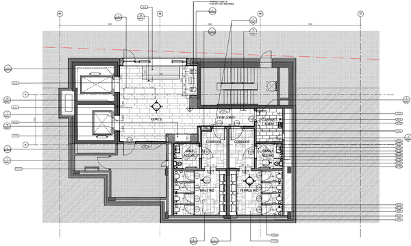 Commercial Hotel Core Lobby WC Plan 9000mm Grid 1:50 DWG Layout
