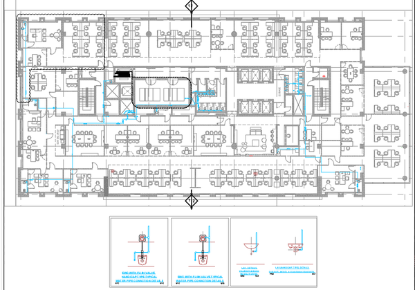 Corporate Office 8th Floor Water Supply Layout 1:75 Scale DWG File
