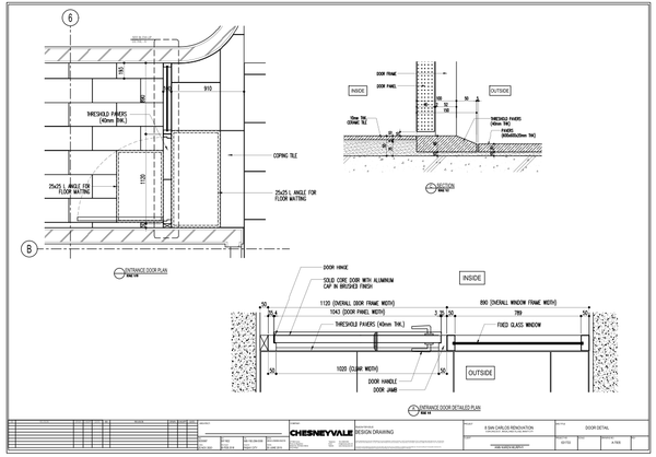 Entrance Door Detail AutoCAD DWG with 1120mm Frame Section Plan