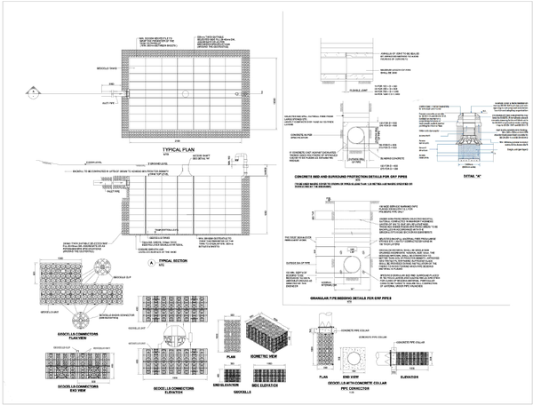 Geocells Tank 2100x15000 GRP Pipe Bedding Detail DWG Drawing