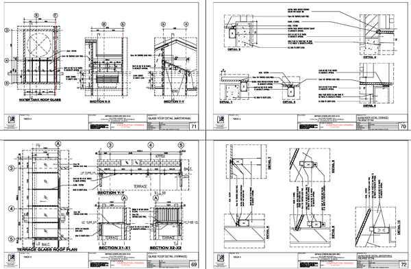 Glass Roof Construction Details Terrace And Water Tank Area Drawing