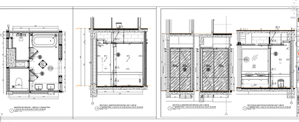 Master Bathroom 3BR B Plan 3208x1273 at 1:25 Scale DWG Drawing