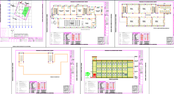 Post Metric Hostel Ground and Terrace Floor Plans DWG Drawing