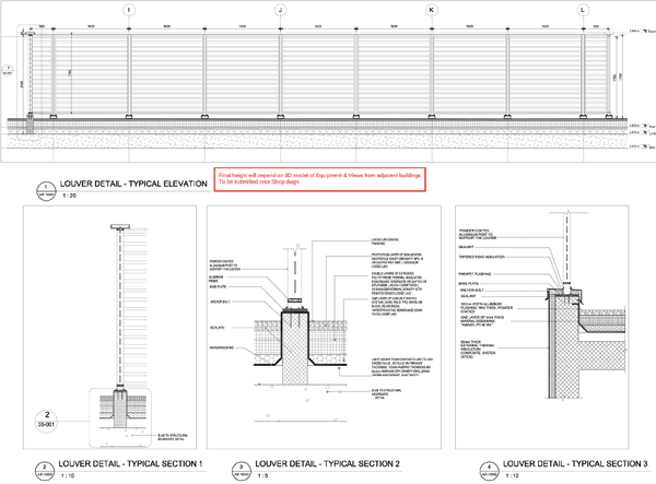 Roof Louver Detail Elevation 1625mm Module with Section and Level Plan