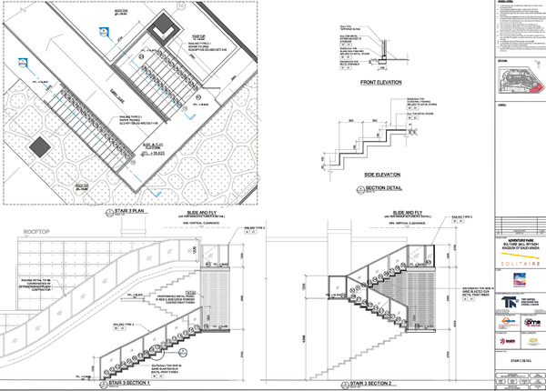 Rooftop Stair 3 Detail 6000mm Steel Glass Railing DWG Plan layout