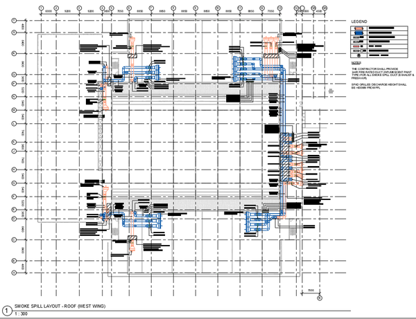 Smoke Spill Layout on Roof with MEP System Integration and Fire Safety