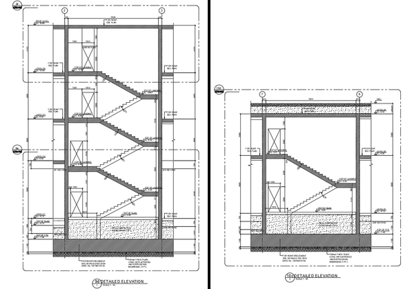 Staircase Detailed Elevation AutoCAD DWG with Levels and Landing